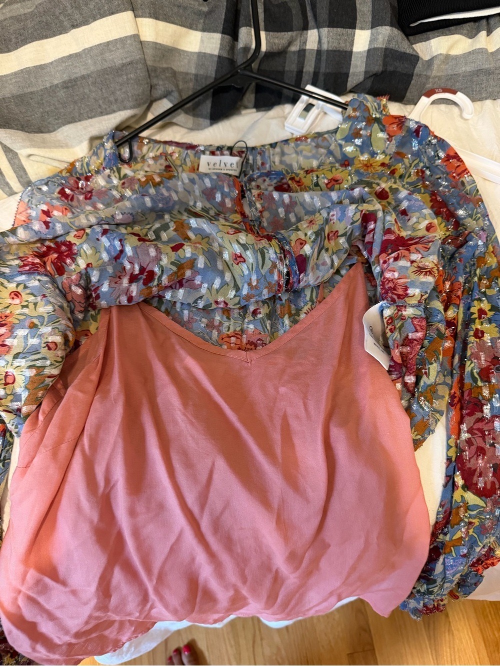Velvet by Graham & Spencer Floral Ruffle Long-Sleeve Blouse - Blue, Red, Yellow - Picture 3 of 3